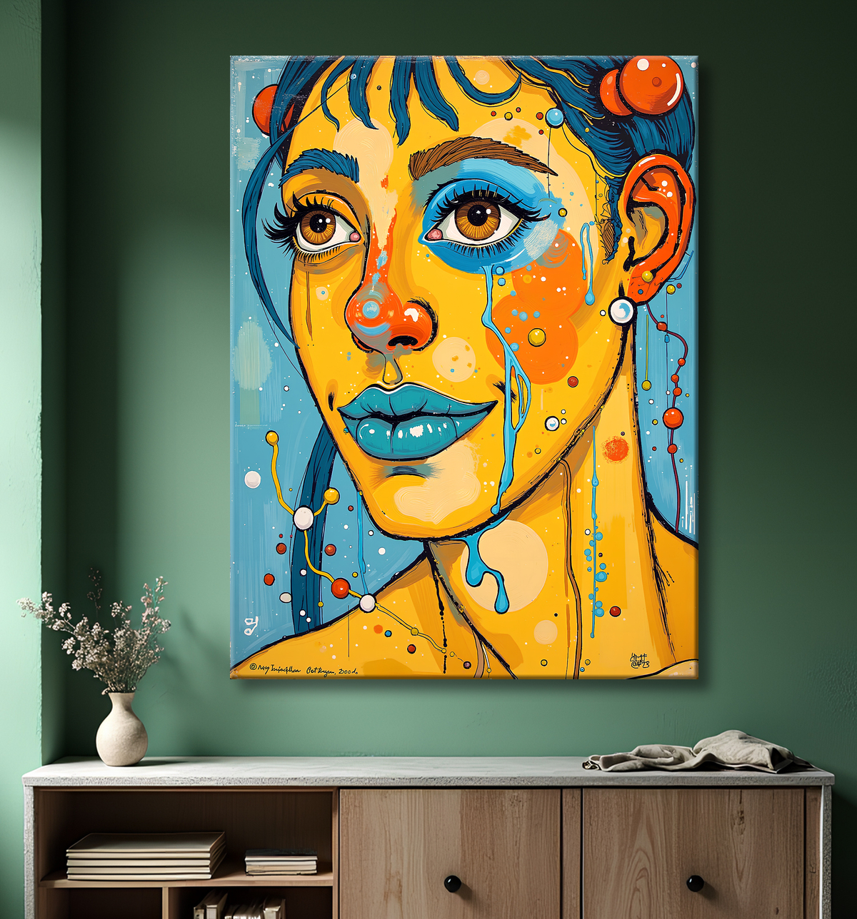 Tableau moderne : portrait inspiration cubiste avec decor