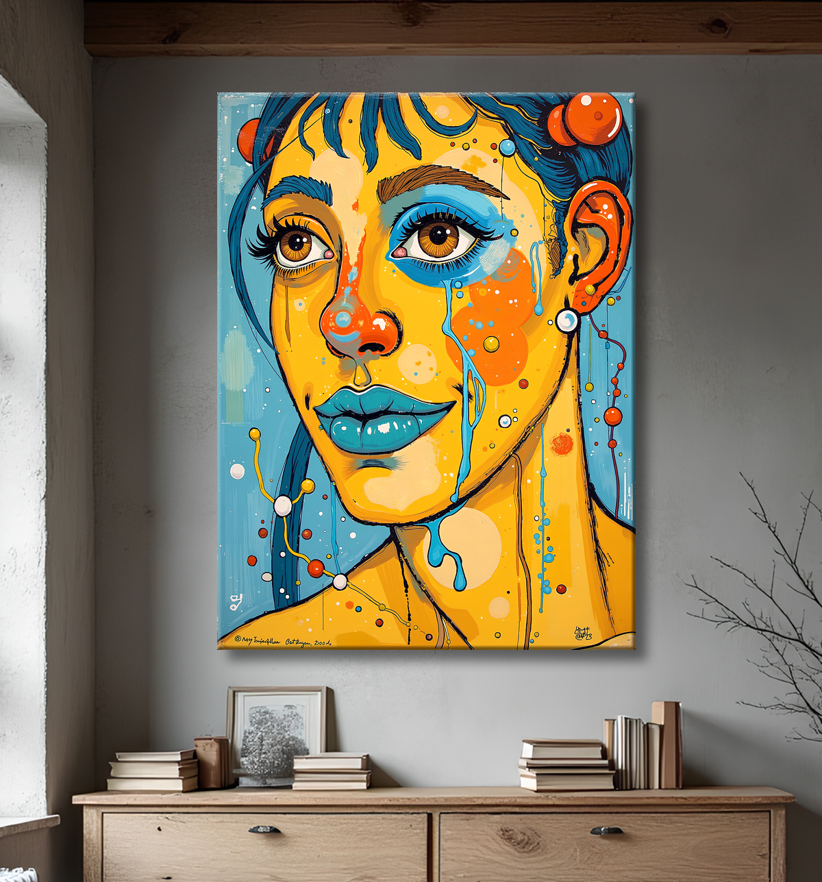Tableau moderne : portrait inspiration cubiste avec decor