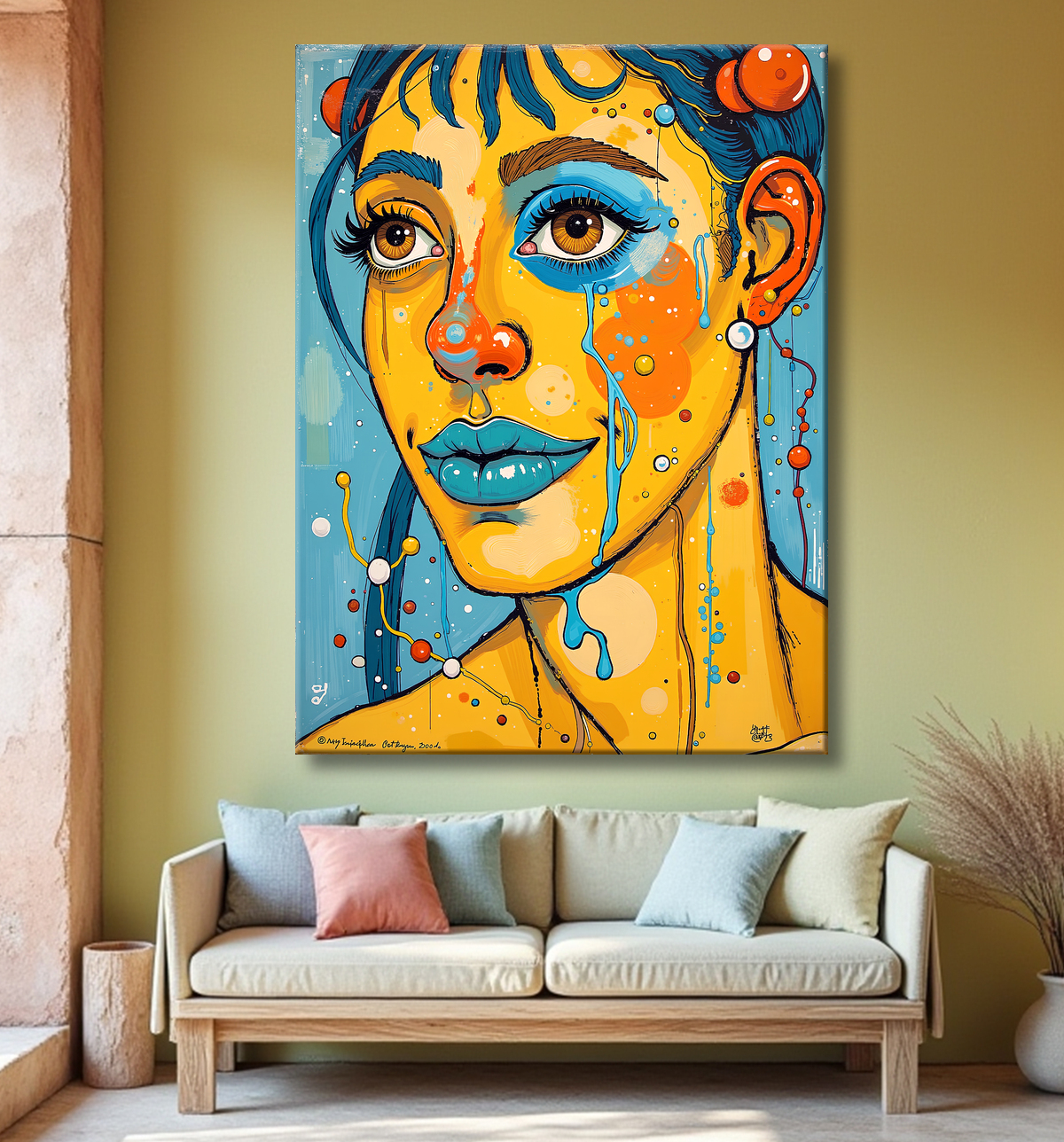 Tableau moderne : portrait inspiration cubiste avec decor
