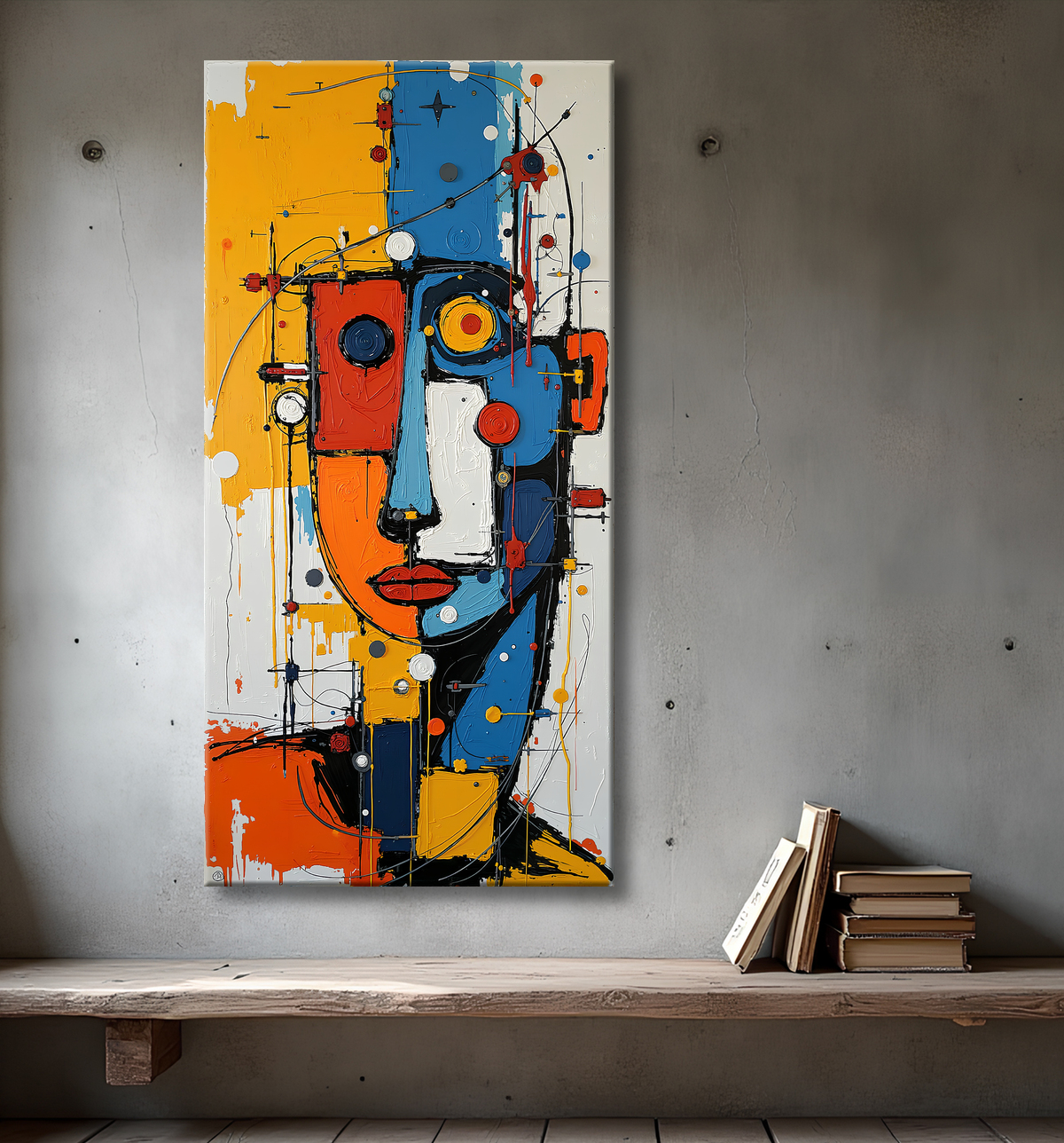Tableau moderne : portrait inspiration cubiste avec decor