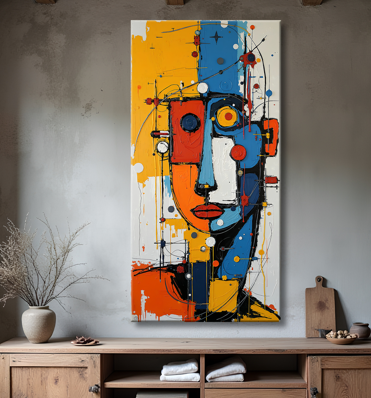 Tableau moderne : portrait inspiration cubiste avec decor