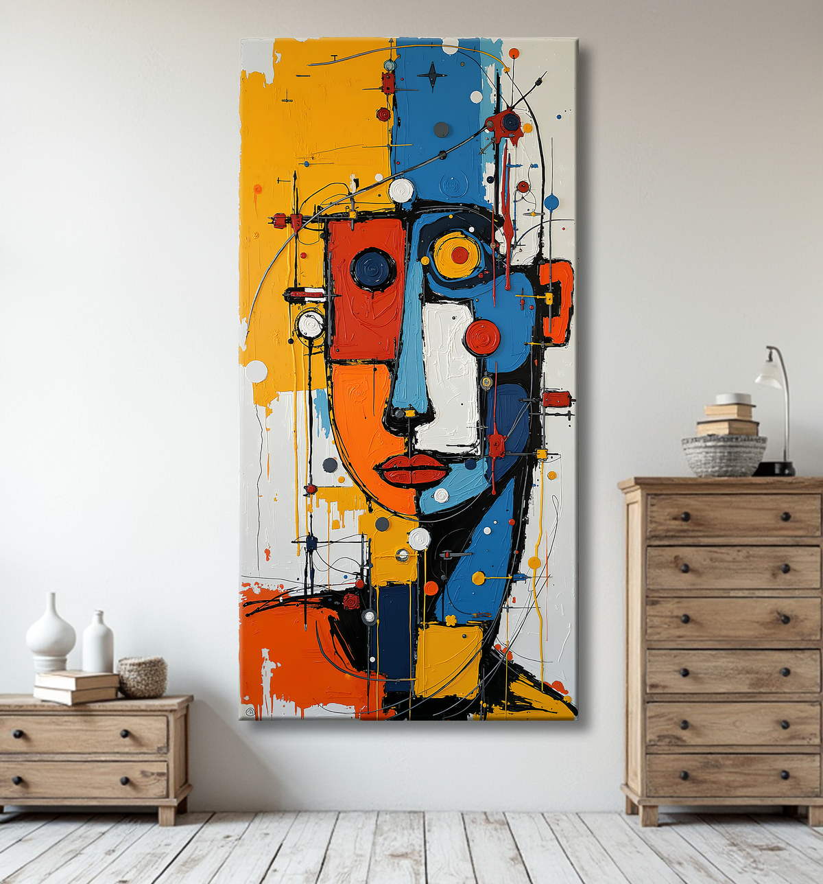 Tableau moderne : portrait inspiration cubiste avec decor