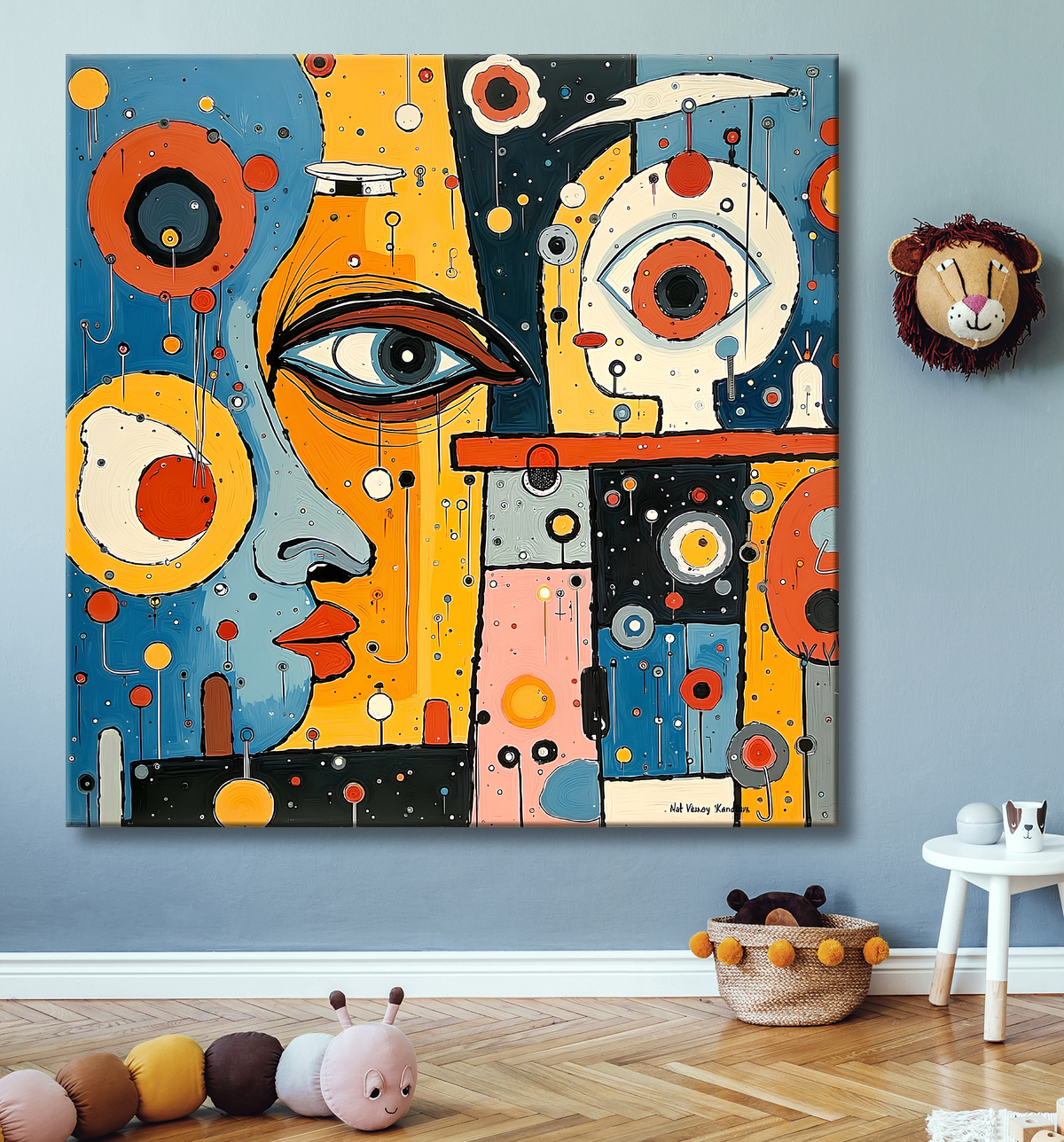 Tableau moderne : portrait inspiration cubiste avec decor