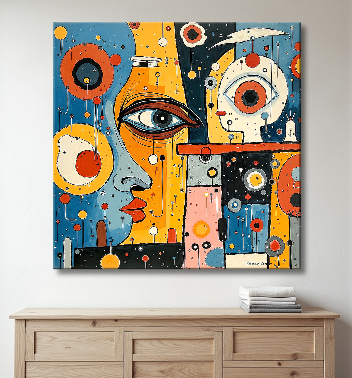 Tableau moderne : portrait inspiration cubiste avec decor
