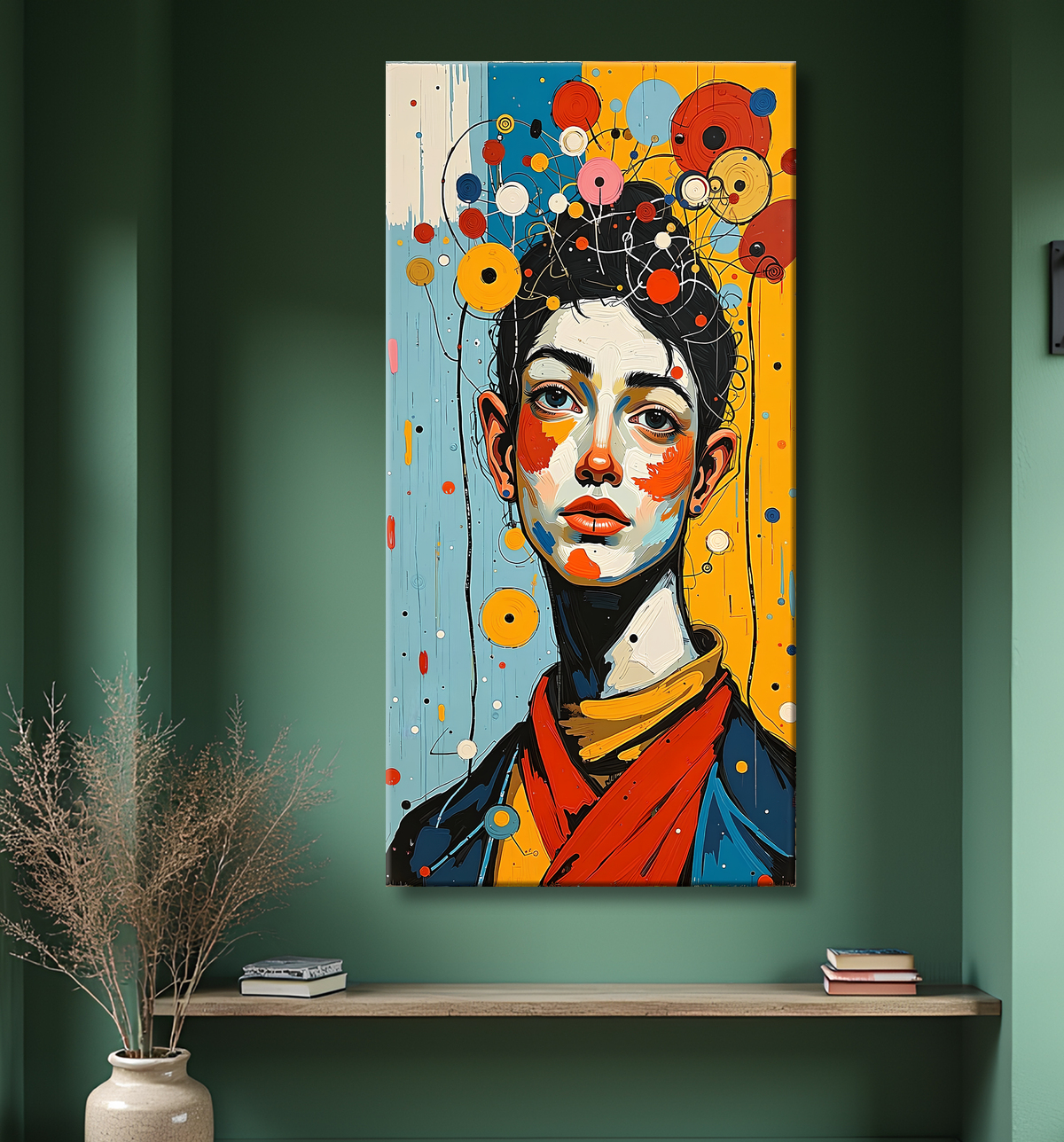 Tableau moderne : portrait inspiration cubiste avec decor