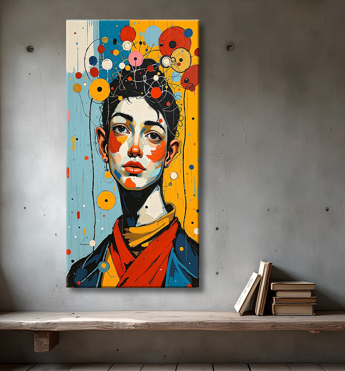 Tableau moderne : portrait inspiration cubiste avec decor