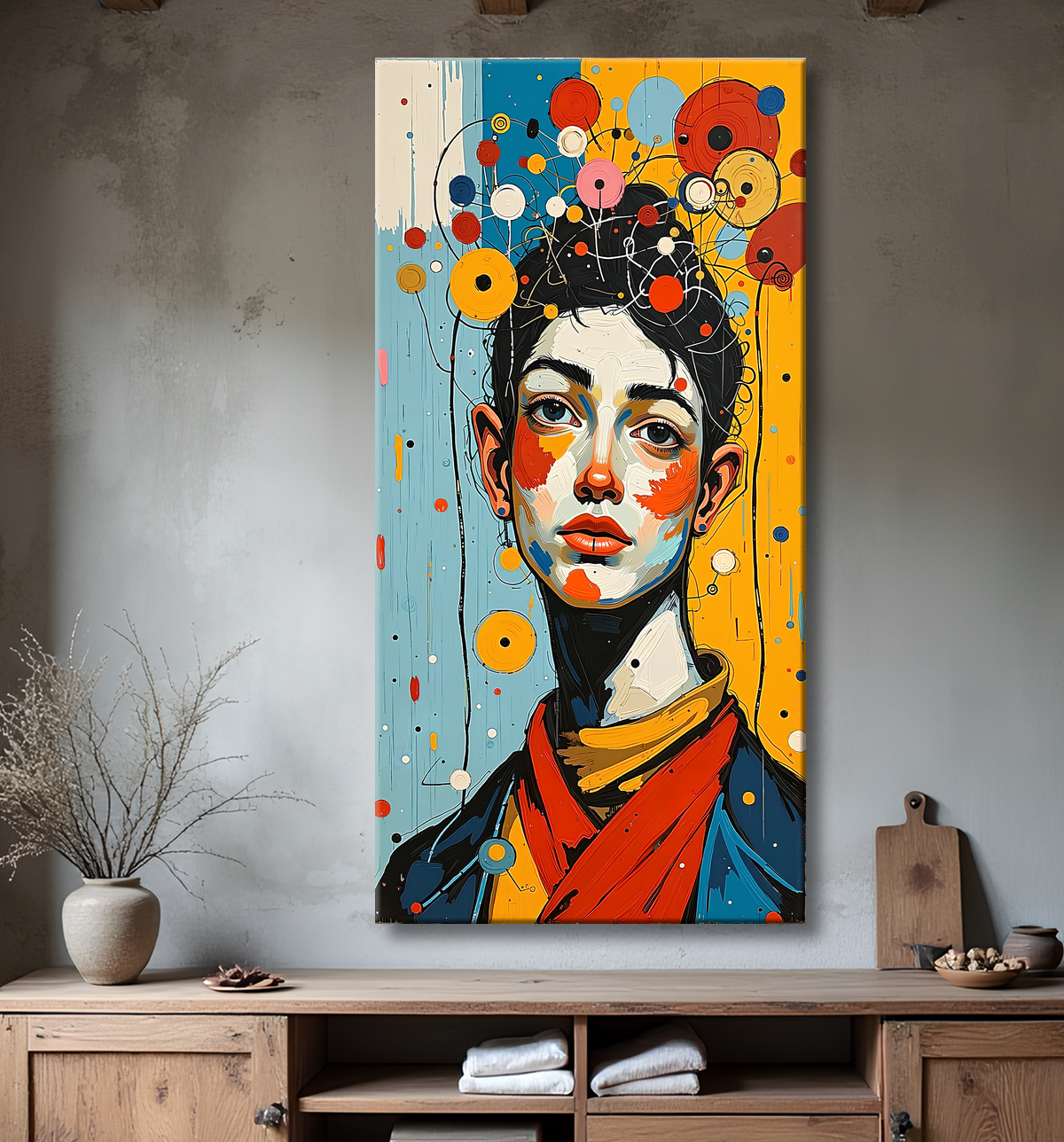 Tableau moderne : portrait inspiration cubiste avec decor