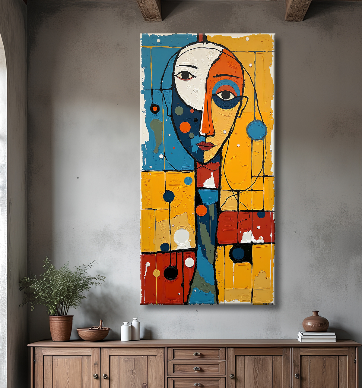 Tableau moderne : portrait inspiration cubiste avec decor