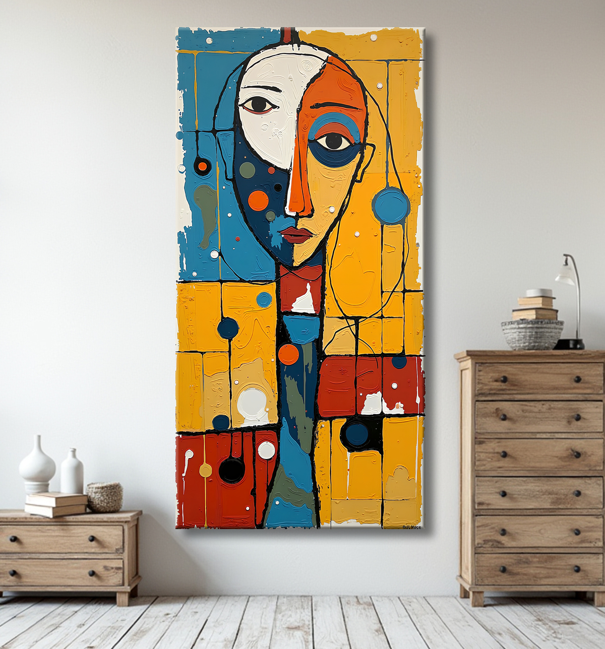 Tableau moderne : portrait inspiration cubiste avec decor