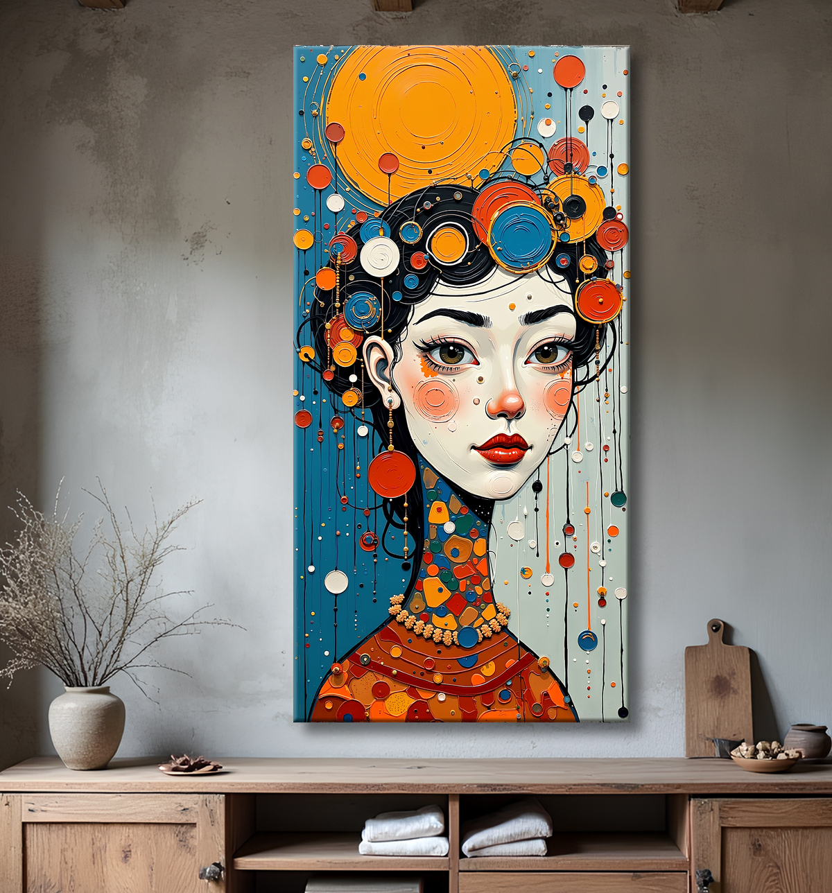 Tableau moderne : portrait inspiration cubiste avec decor