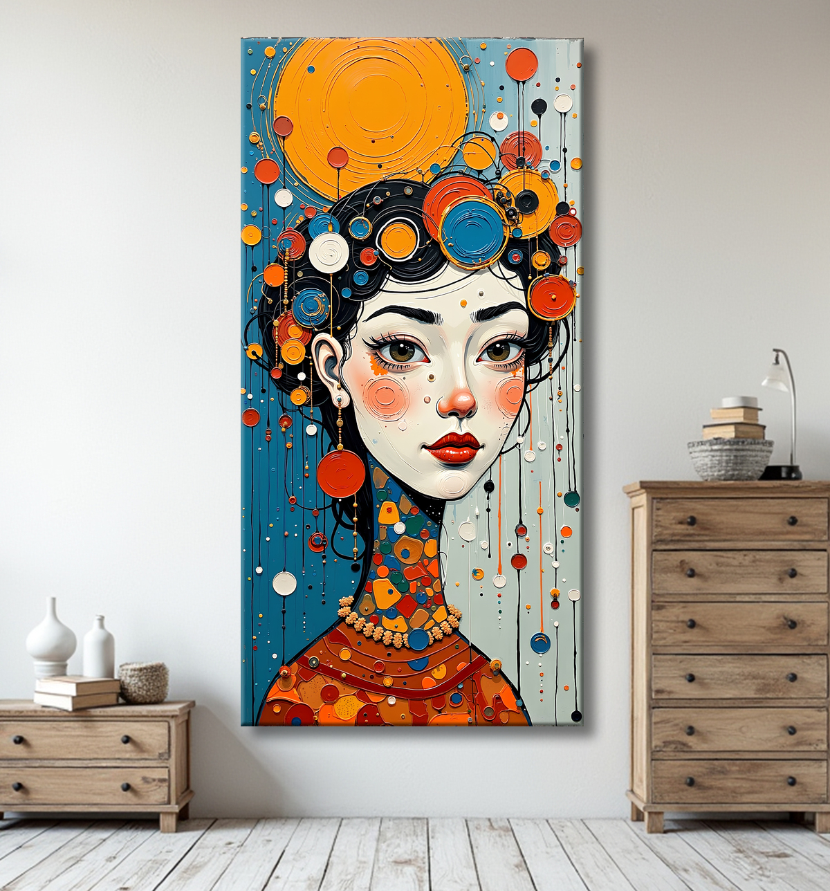 Tableau moderne : portrait inspiration cubiste avec decor