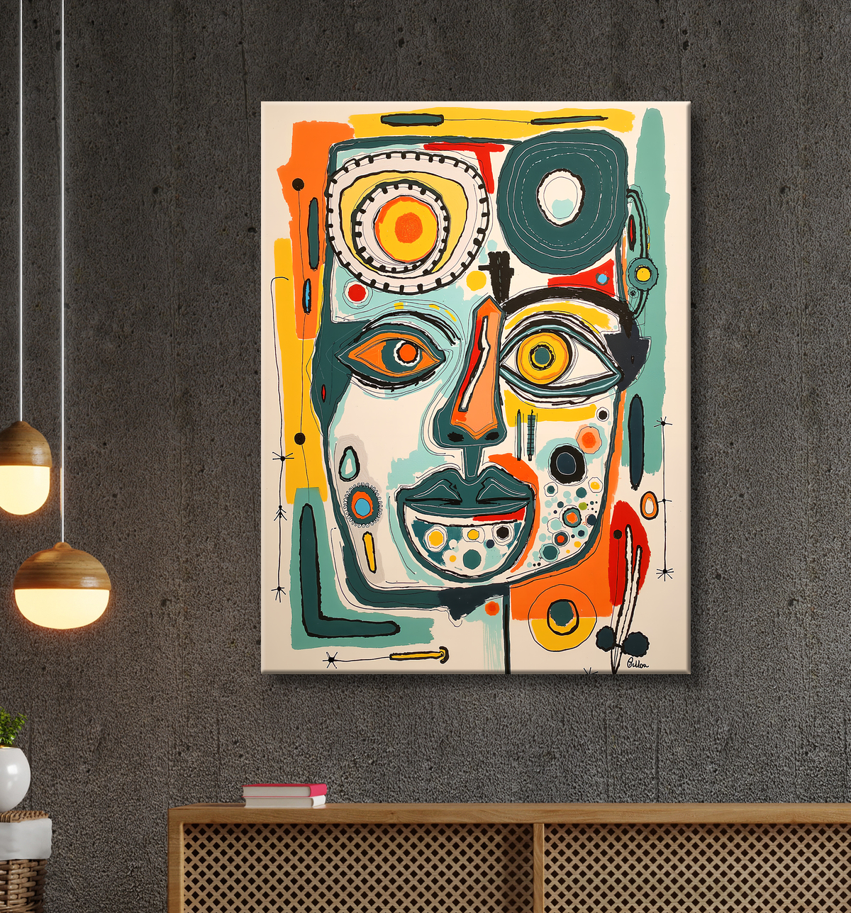 Tableau moderne : portrait inspiration cubiste avec decor