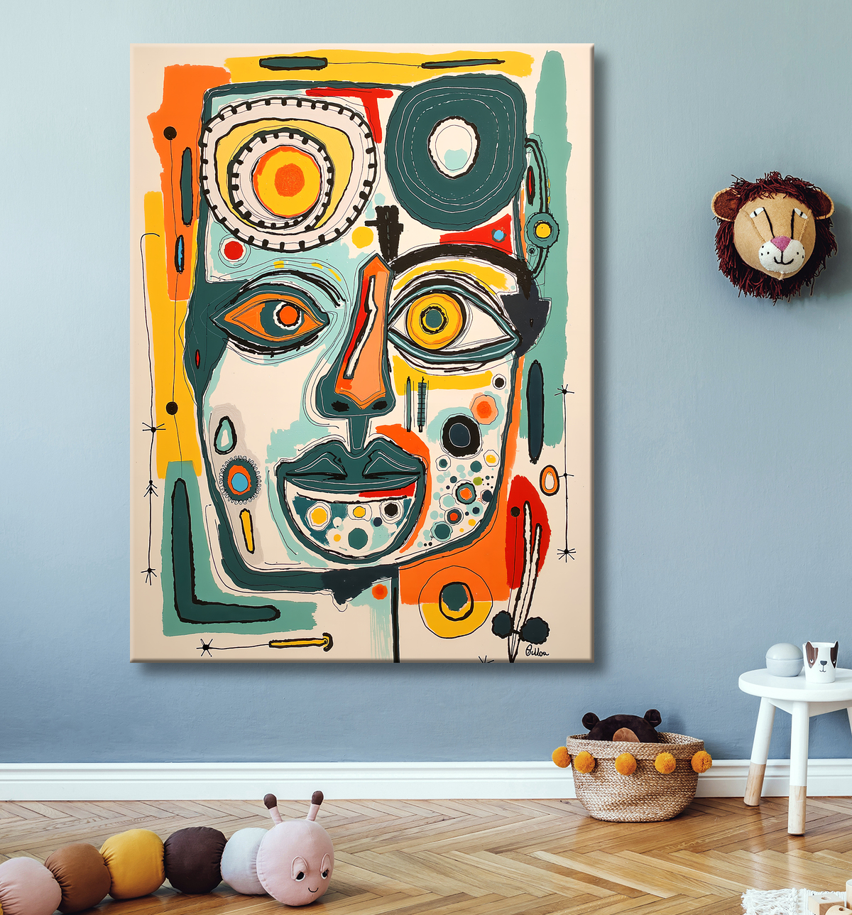 Tableau moderne : portrait inspiration cubiste avec decor