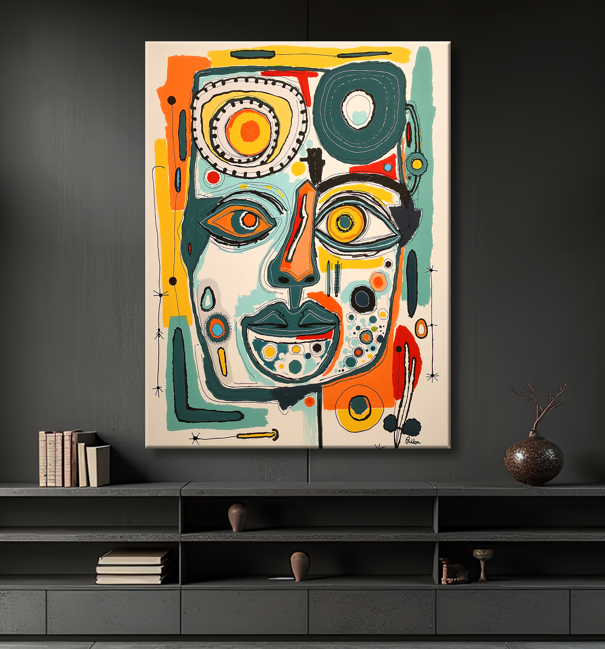 Tableau moderne : portrait inspiration cubiste avec decor