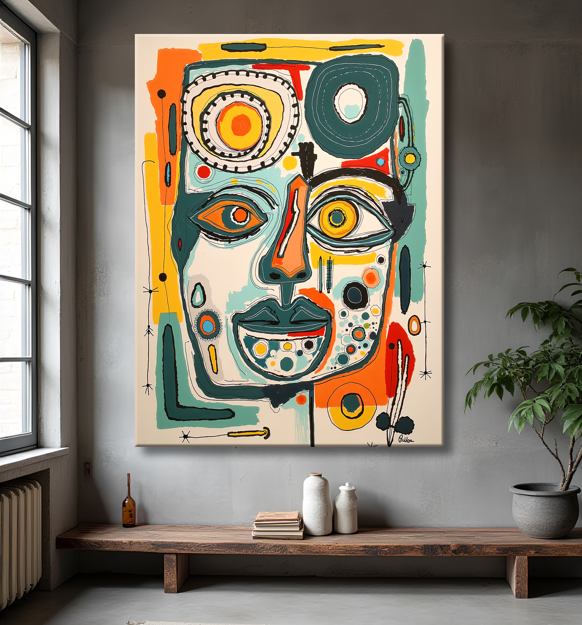 Tableau moderne : portrait inspiration cubiste avec decor