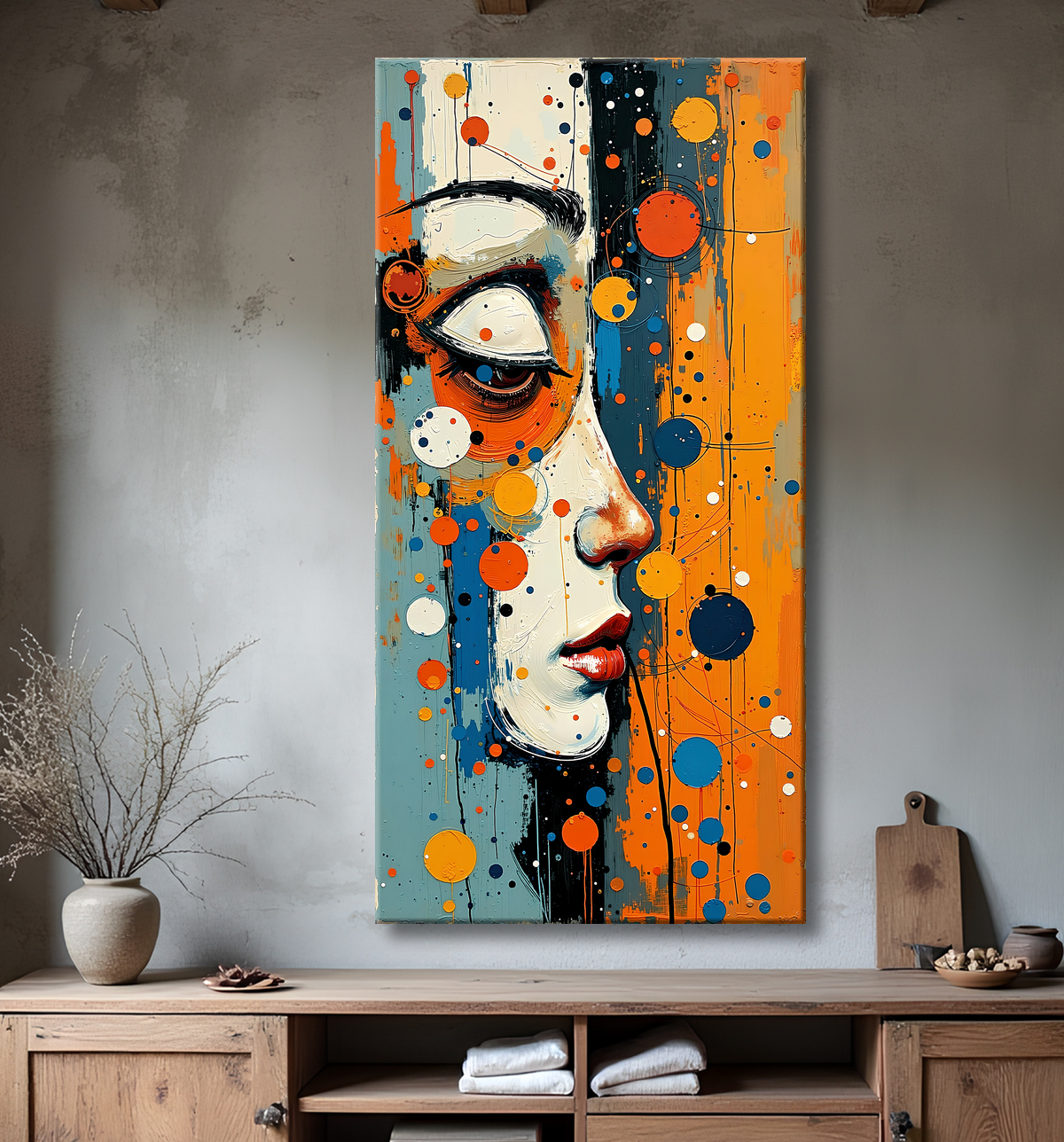Tableau moderne : portrait inspiration cubiste avec decor