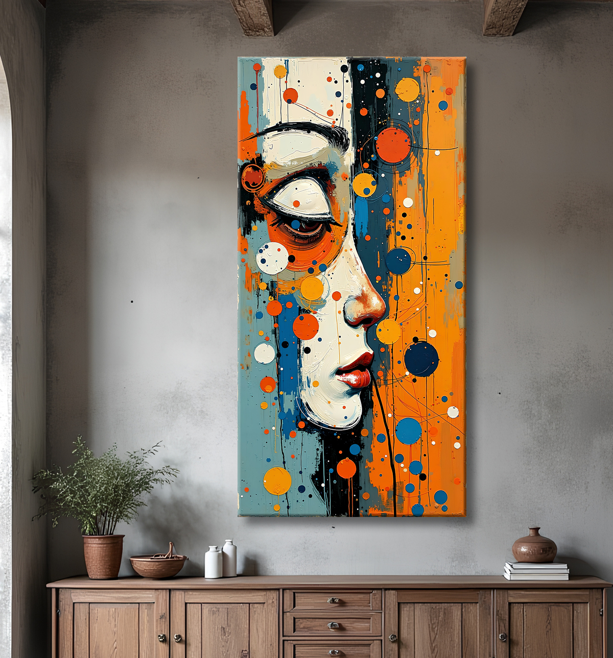 Tableau moderne : portrait inspiration cubiste avec decor