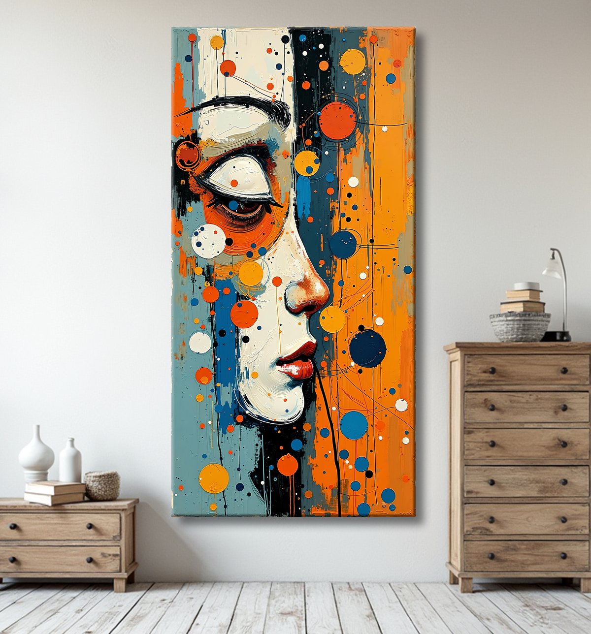 Tableau moderne : portrait inspiration cubiste avec decor