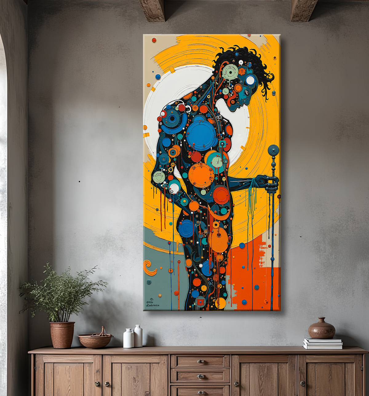 Tableau moderne : portrait inspiration cubiste avec decor