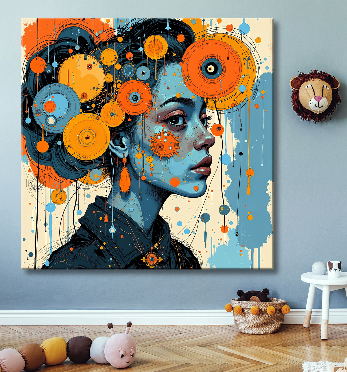 Tableau moderne : portrait inspiration cubiste avec decor