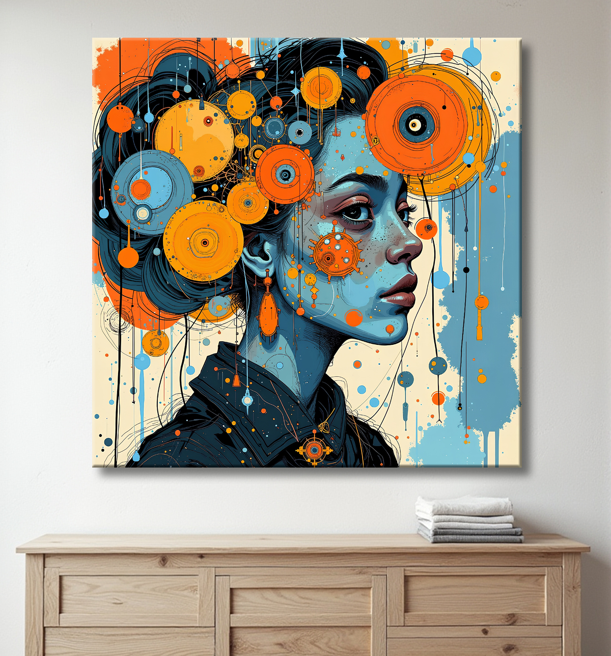 Tableau moderne : portrait inspiration cubiste avec decor