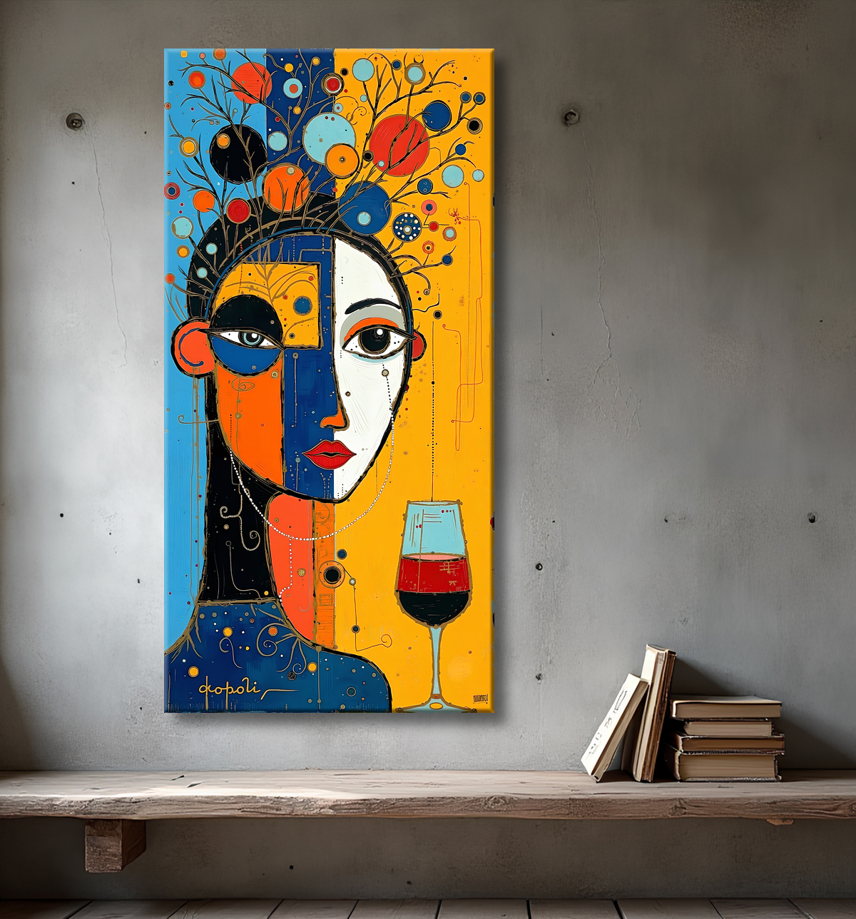Tableau moderne : portrait inspiration cubiste avec decor