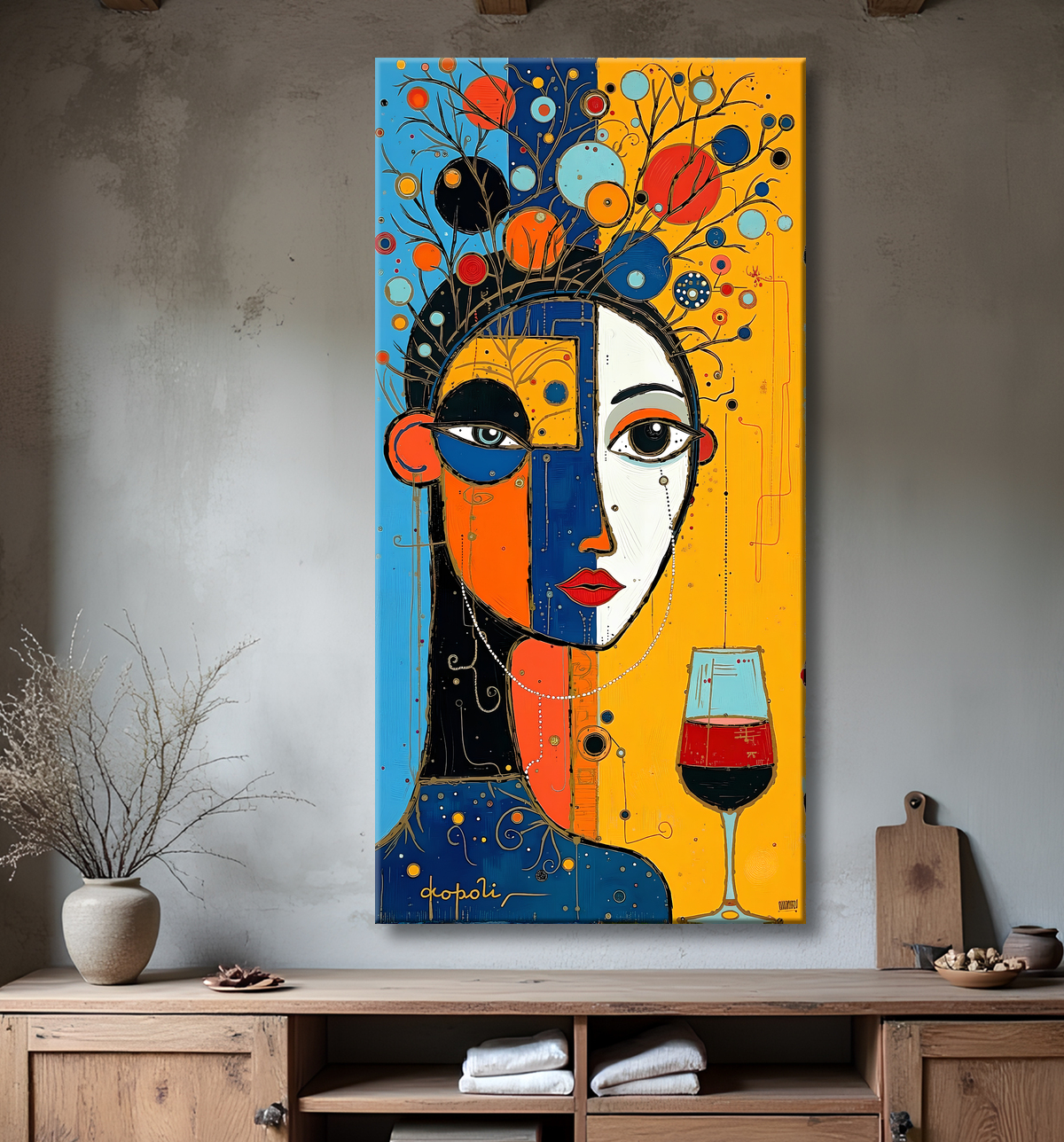 Tableau moderne : portrait inspiration cubiste avec decor