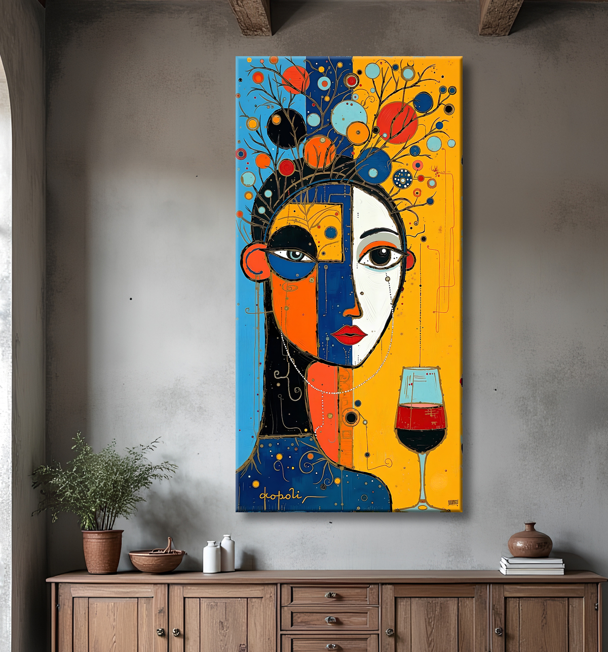 Tableau moderne : portrait inspiration cubiste avec decor