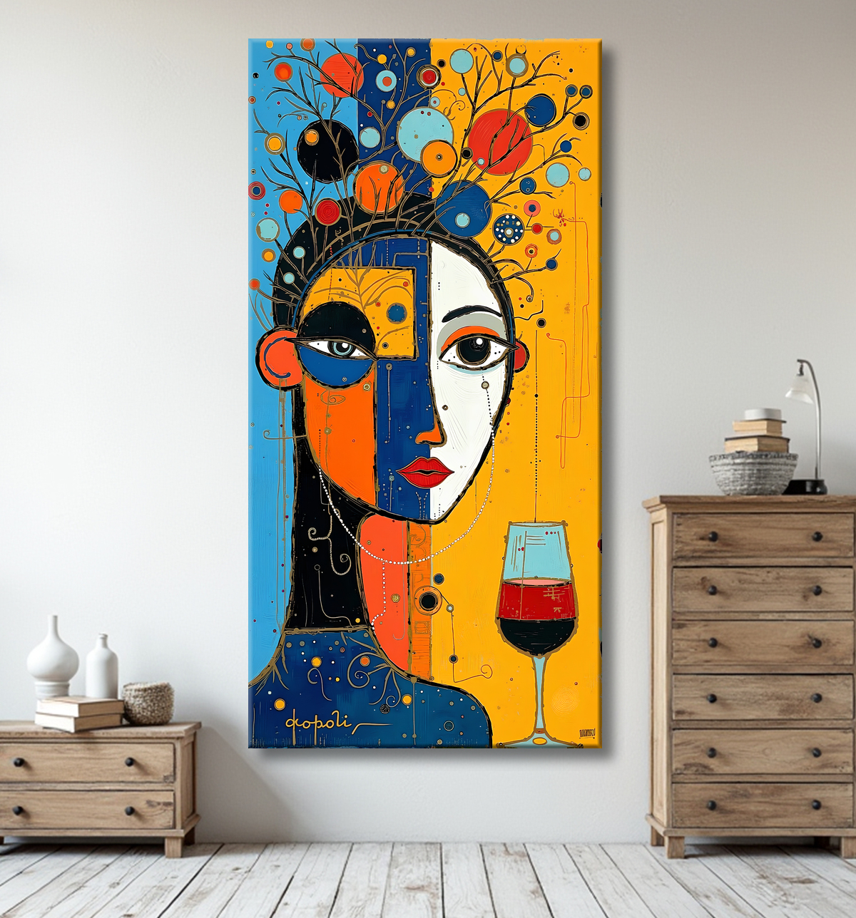 Tableau moderne : portrait inspiration cubiste avec decor