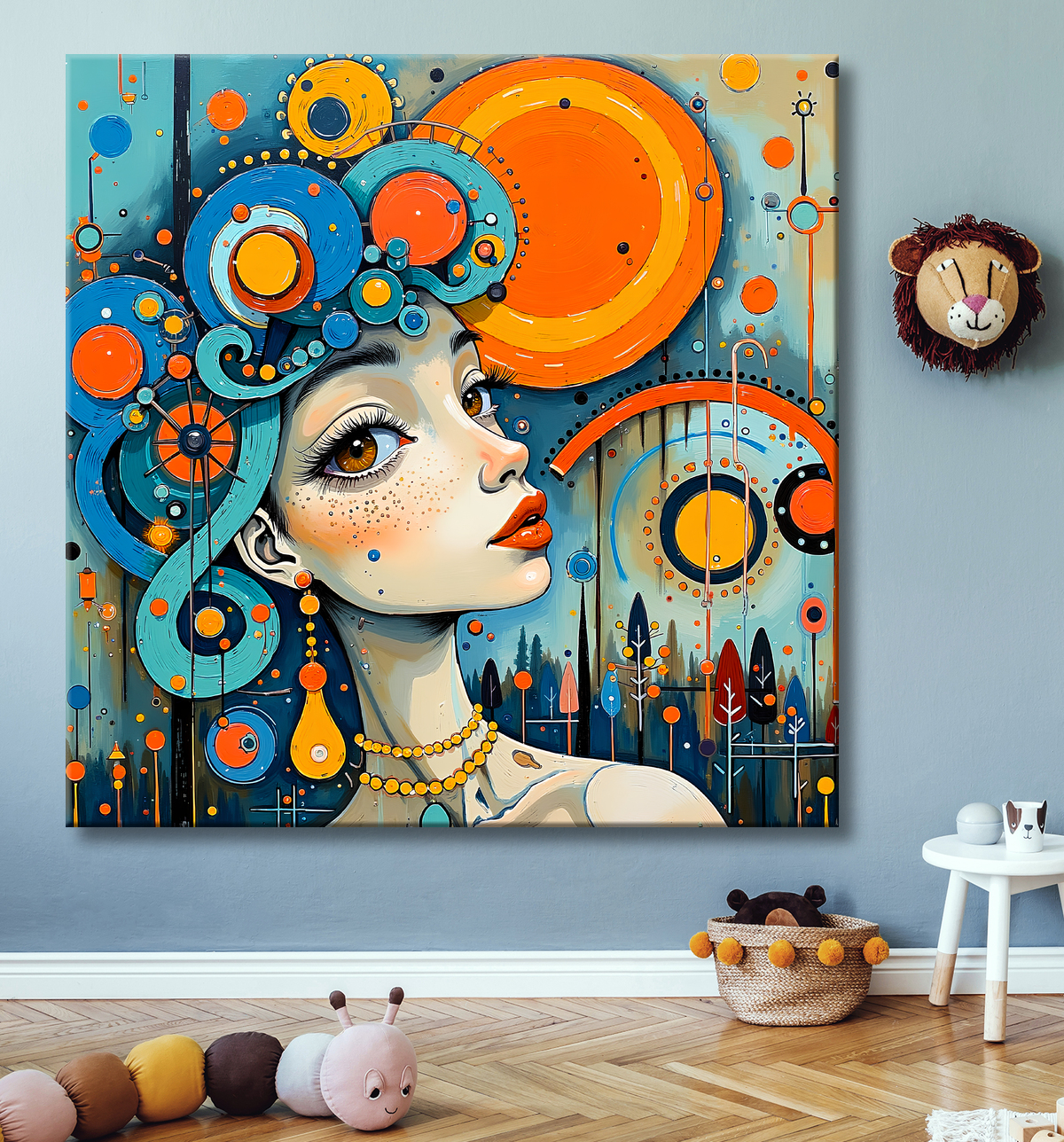 Tableau moderne : portrait inspiration cubiste avec decor