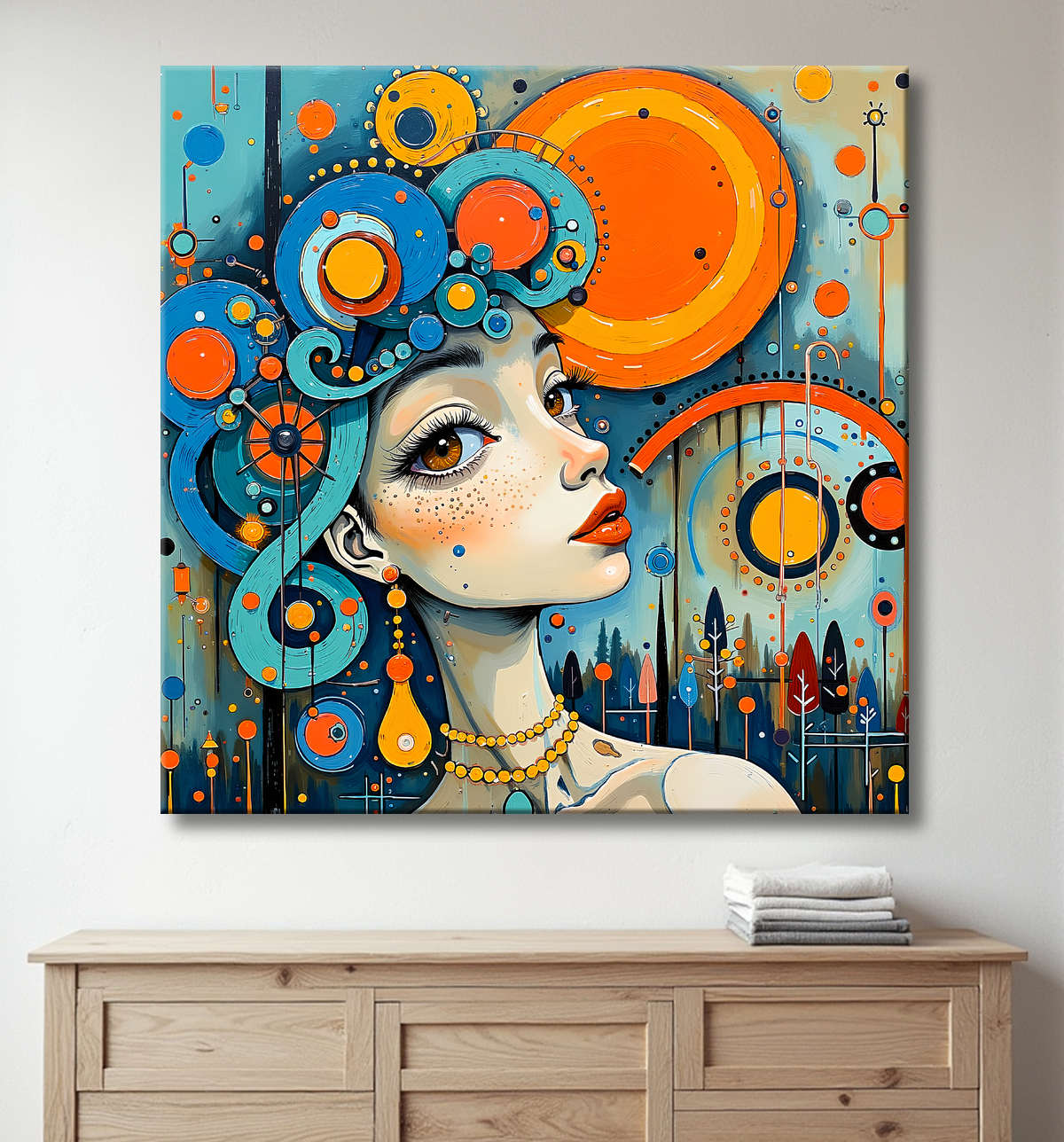 Tableau moderne : portrait inspiration cubiste avec decor