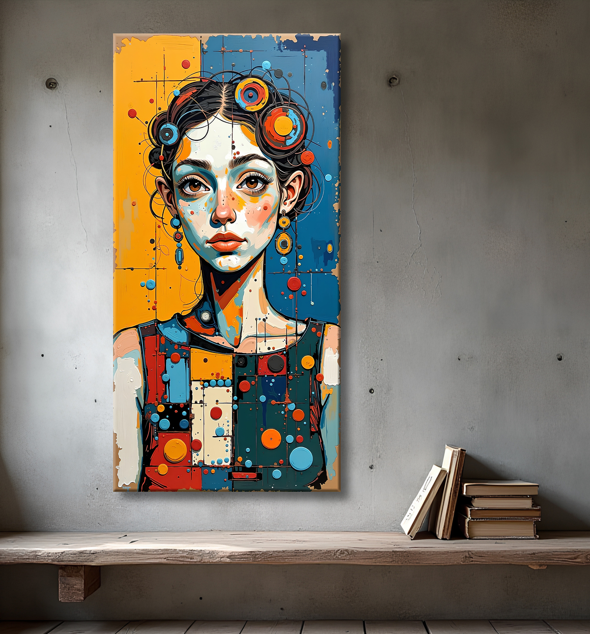 Tableau moderne : portrait inspiration cubiste avec decor