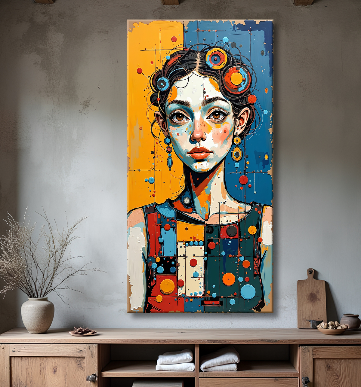 Tableau moderne : portrait inspiration cubiste avec decor