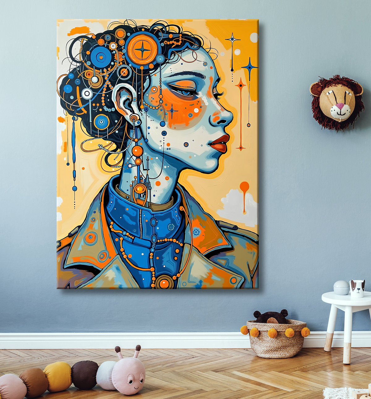 Tableau moderne : portrait inspiration cubiste avec decor