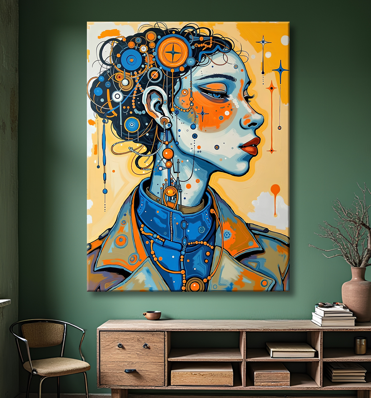 Tableau moderne : portrait inspiration cubiste avec decor