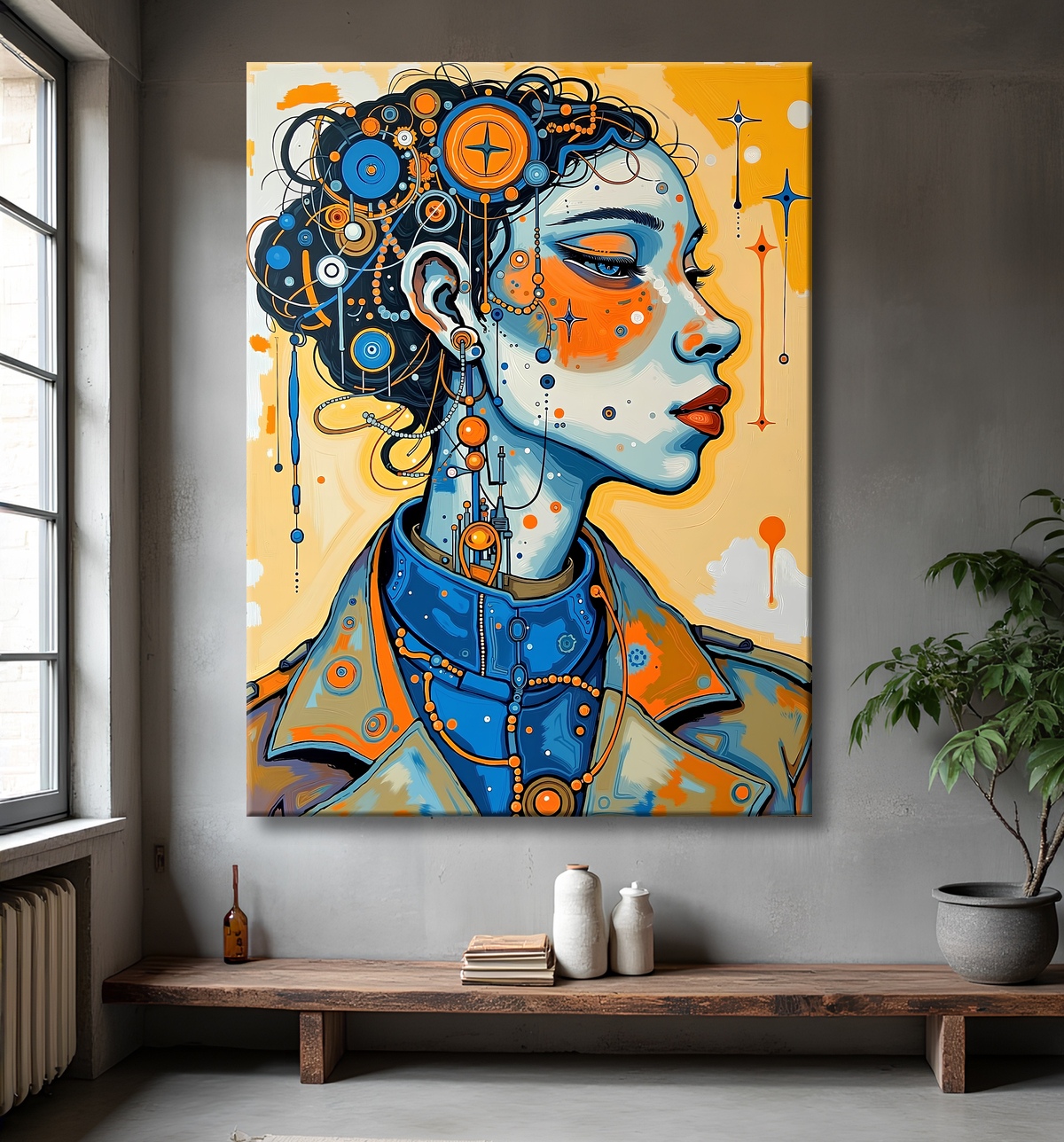 Tableau moderne : portrait inspiration cubiste avec decor