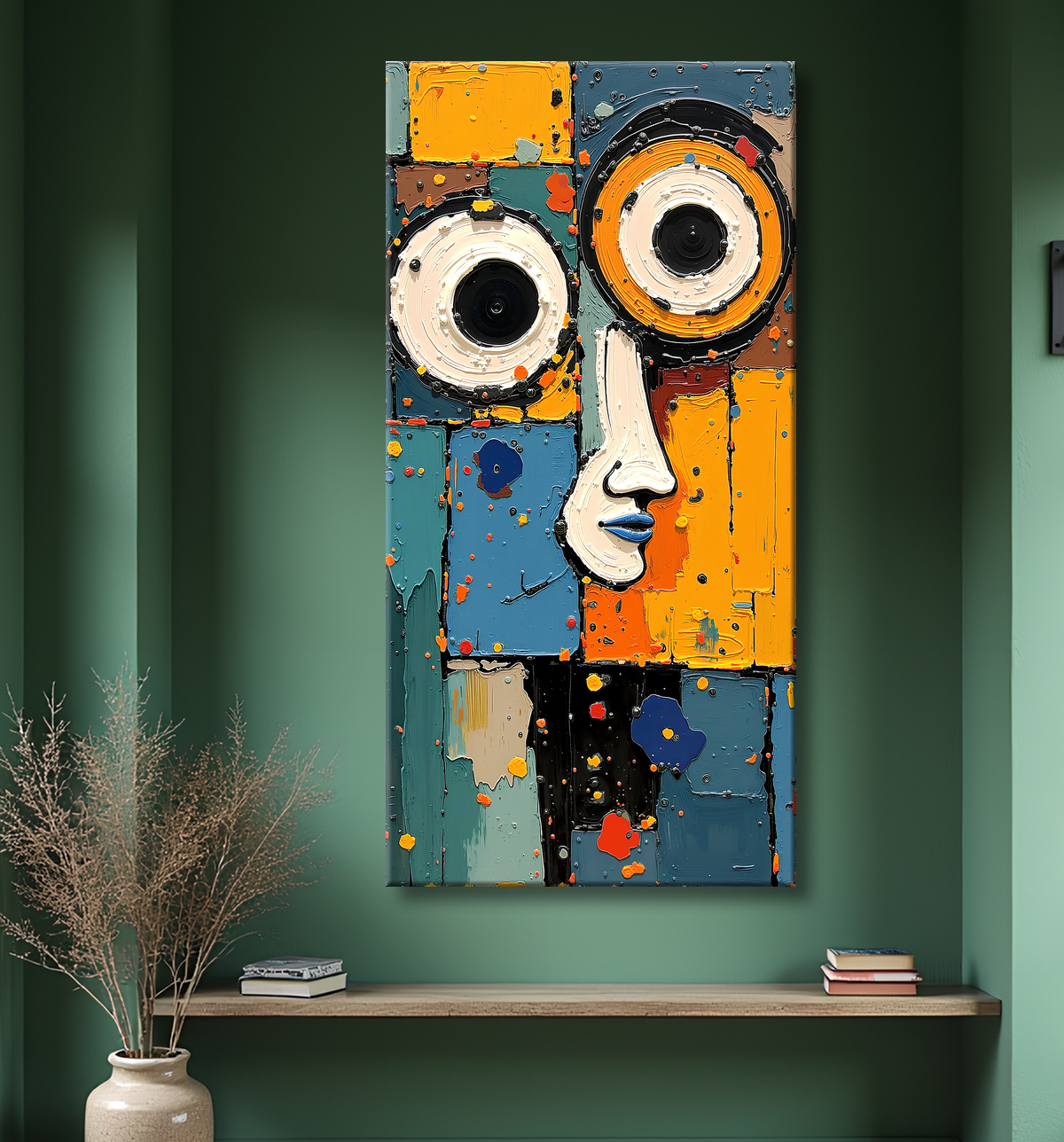 Tableau moderne : portrait inspiration cubiste avec decor