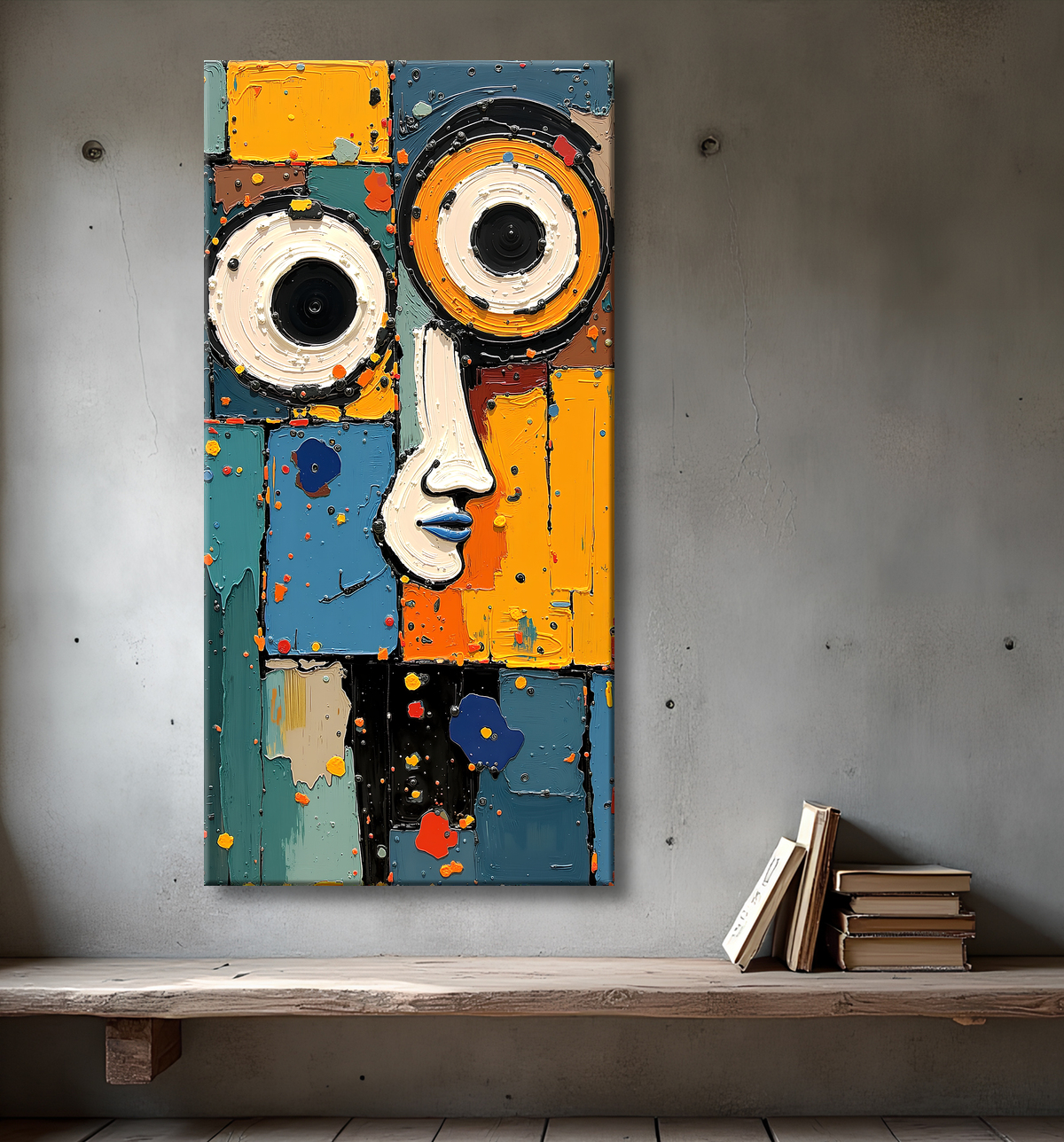 Tableau moderne : portrait inspiration cubiste avec decor