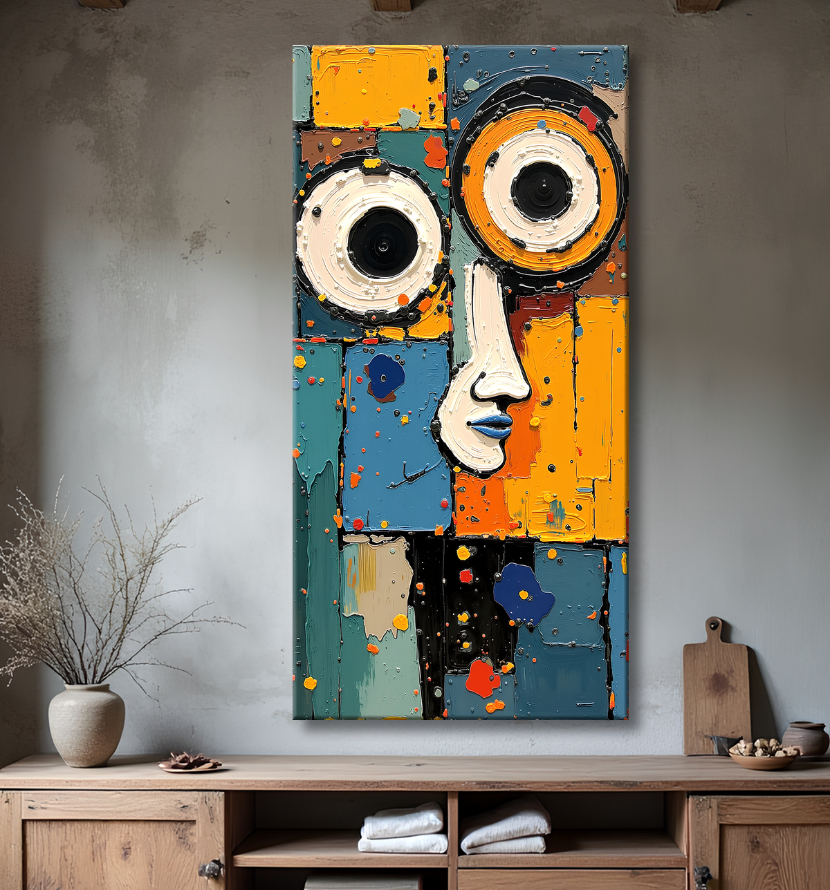 Tableau moderne : portrait inspiration cubiste avec decor