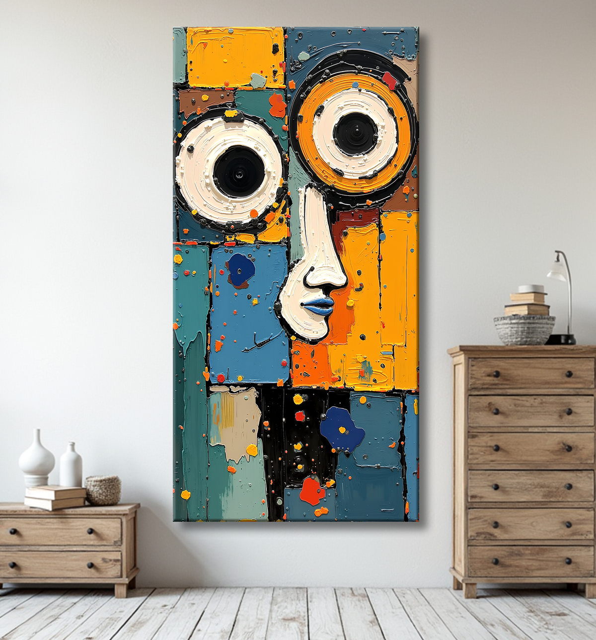 Tableau moderne : portrait inspiration cubiste avec decor