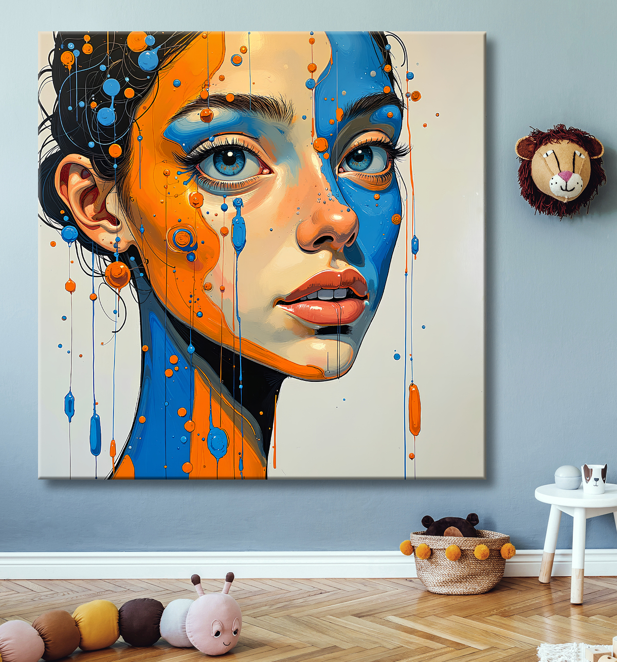 Tableau moderne : portrait inspiration cubiste avec decor