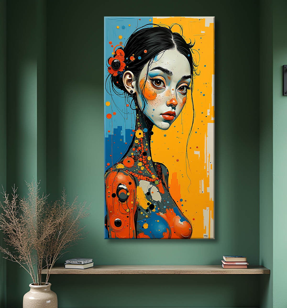 Tableau moderne : portrait inspiration cubiste avec decor
