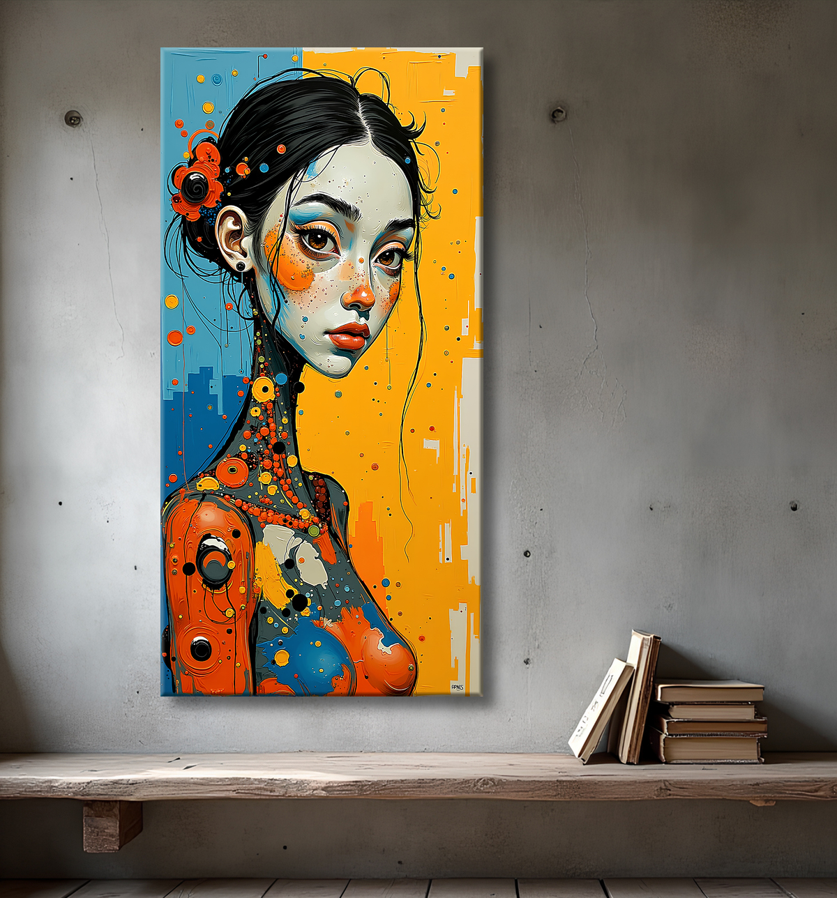Tableau moderne : portrait inspiration cubiste avec decor