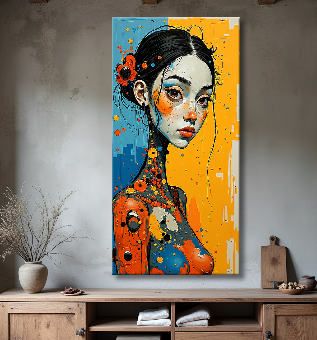 Tableau moderne : portrait inspiration cubiste avec decor