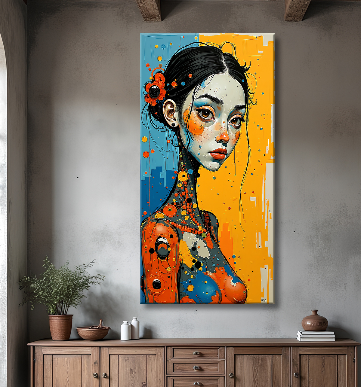Tableau moderne : portrait inspiration cubiste avec decor
