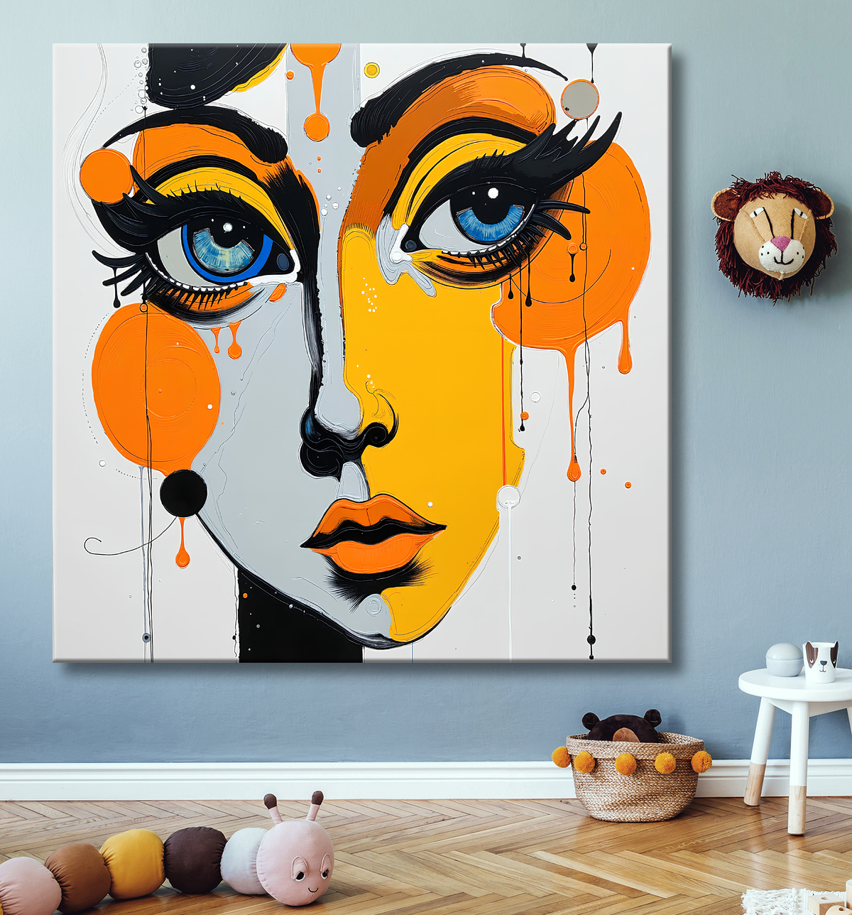 Tableau moderne : portrait inspiration cubiste avec decor