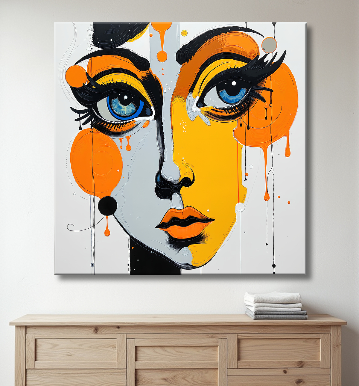 Tableau moderne : portrait inspiration cubiste avec decor