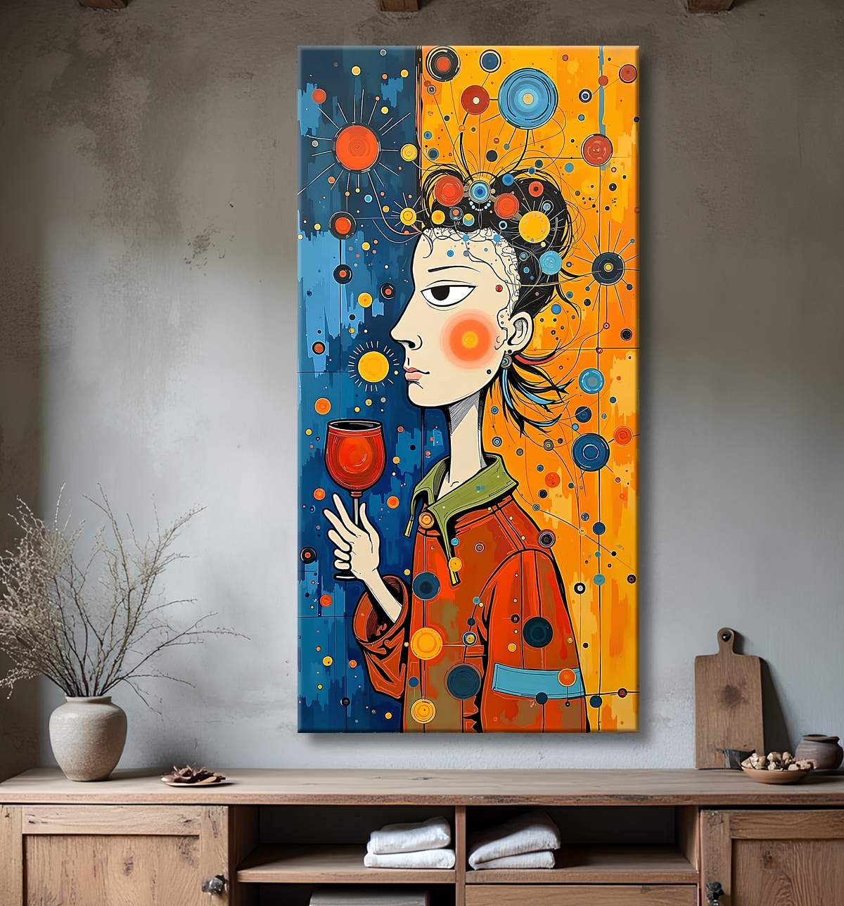 Tableau moderne : portrait inspiration cubiste avec decor