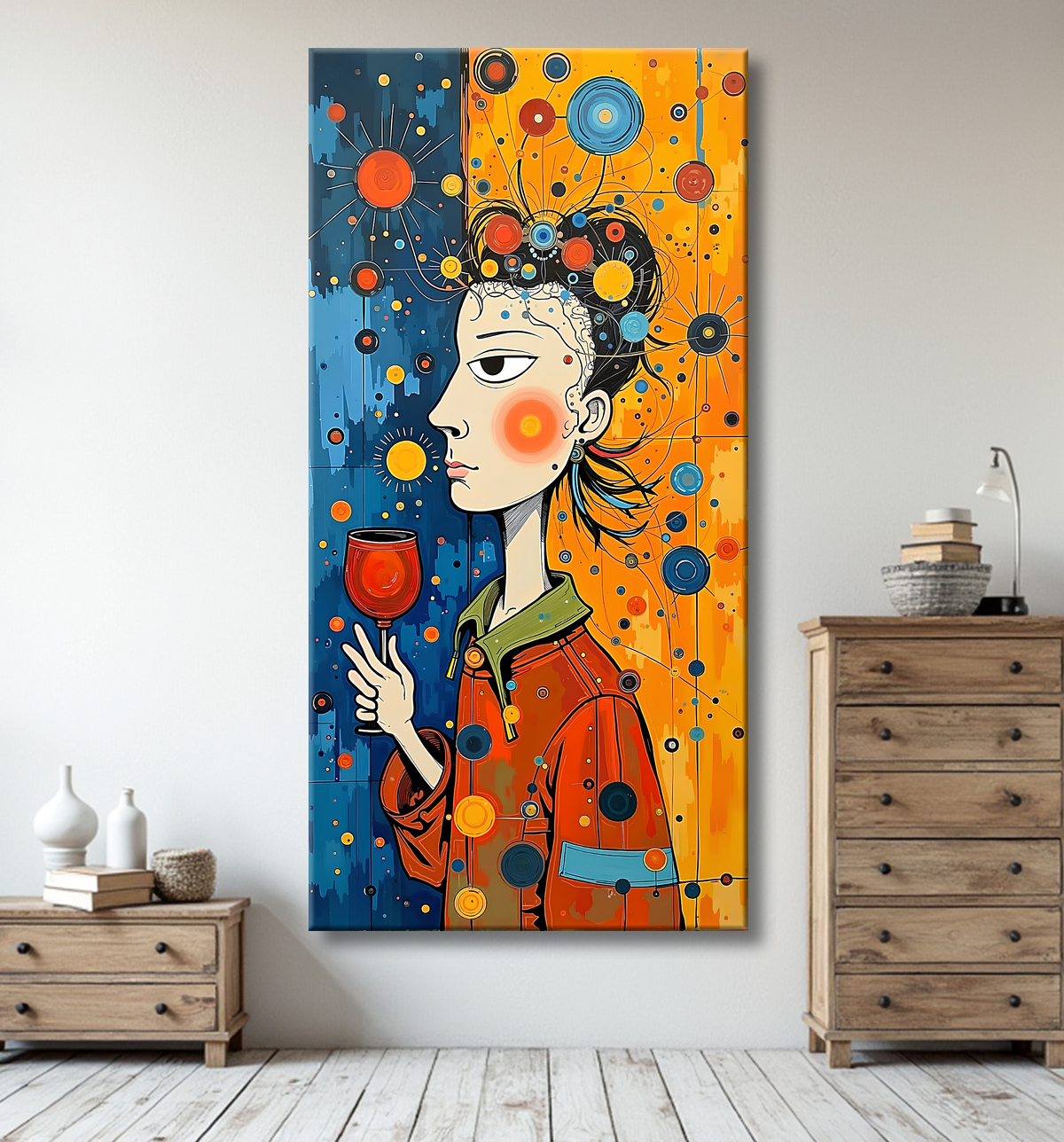 Tableau moderne : portrait inspiration cubiste avec decor