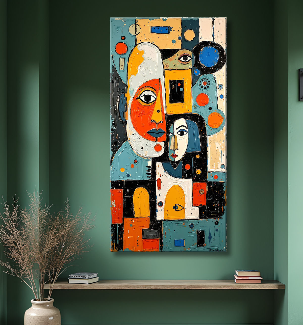 Tableau moderne : portrait inspiration cubiste avec decor